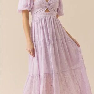 Altar'd State Lavender Eyelet Maxi Dress with Twist Bodice